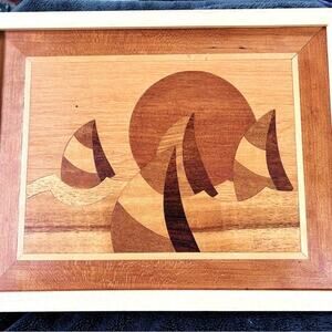 Signed Vintage Jeff Nelson Hudson River Wood Inlay Marquetry
